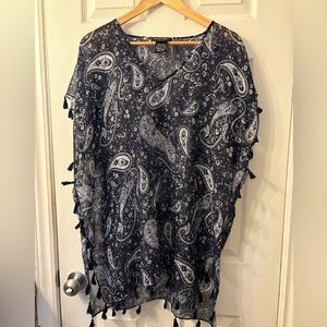 Charlie Paige paisley blue sheer kimono cover up O/S boho v-neck